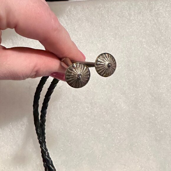 Vintage Navajo Turquoise and Coral Bear Claw Bolo Tie by Thomas Nez - Picture 6 of 9